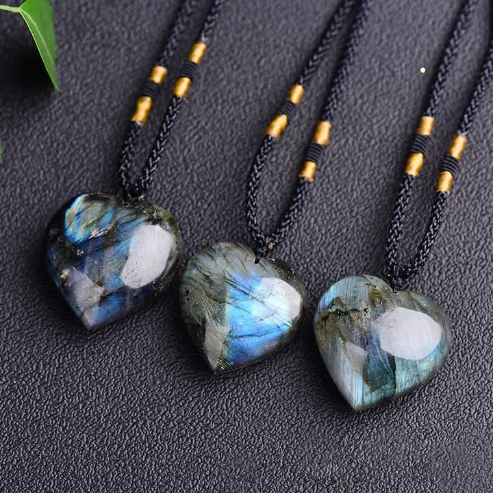 Kette Labradorit Herz – Liebe & Harmonie – Bild 5 – Kette Labradorit Herz drei Anhänger blauer Naturstein Schmuck