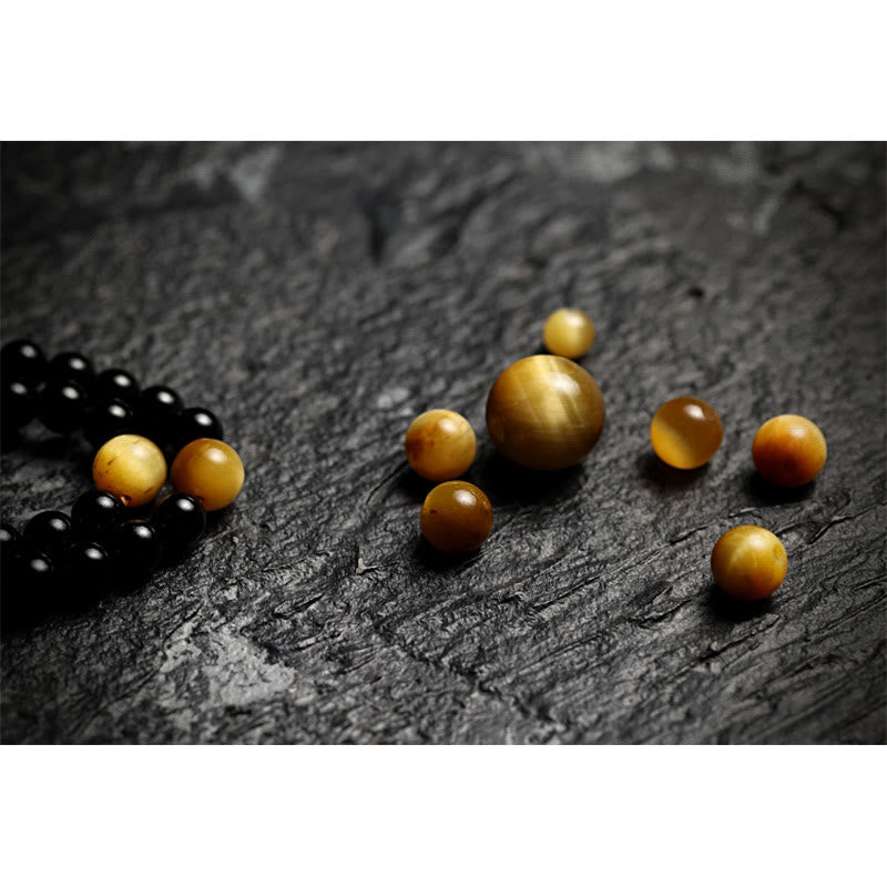 Mala Schwarzer Onyx Tigerauge Schutz goldbraune Perlen schwarze Steine Naturstein