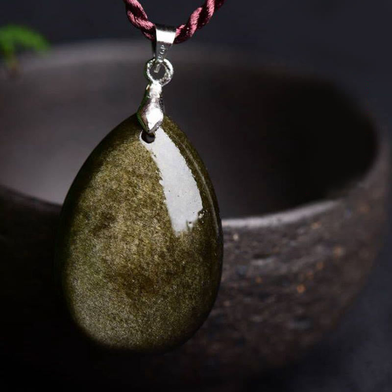 Kette Obsidian Wassertropfen Grün Harmonie Wohlstand
