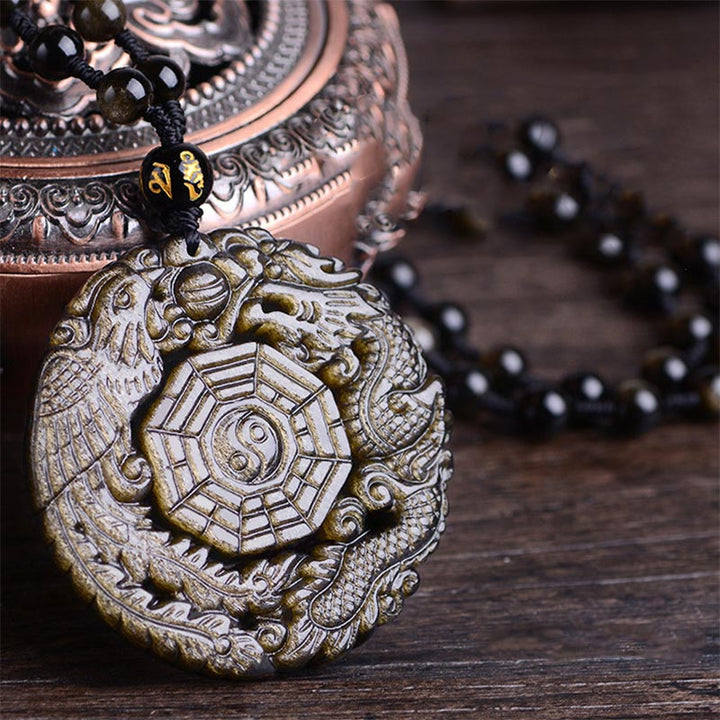 Anhänger Kette goldene Obsidian Yin Yang Heilung Naturstein Schmuck