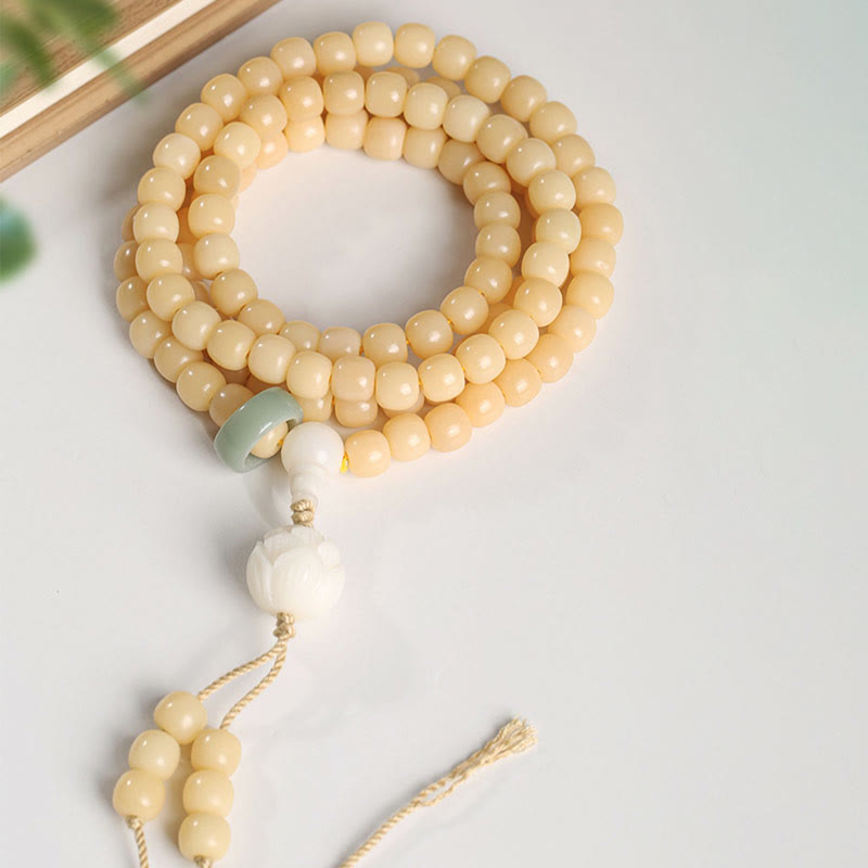 Bodhi Lotus Armband beige Perlen Quaste Harmonie Frieden Meditation