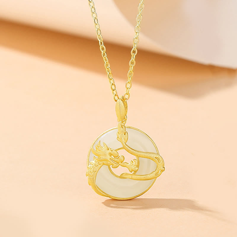 Kette Hetian-Jade Drachen-Phönix Glück Gold Anhänger