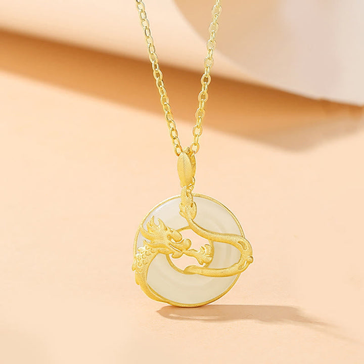 Kette Hetian-Jade Drachen-Phönix Glück Gold Anhänger