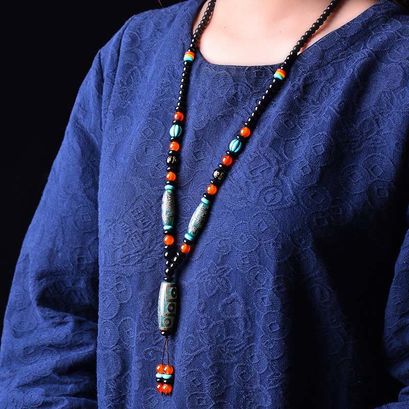 Anhänger Dzi Neun-Auge Tibet Kette Perlen Schutz