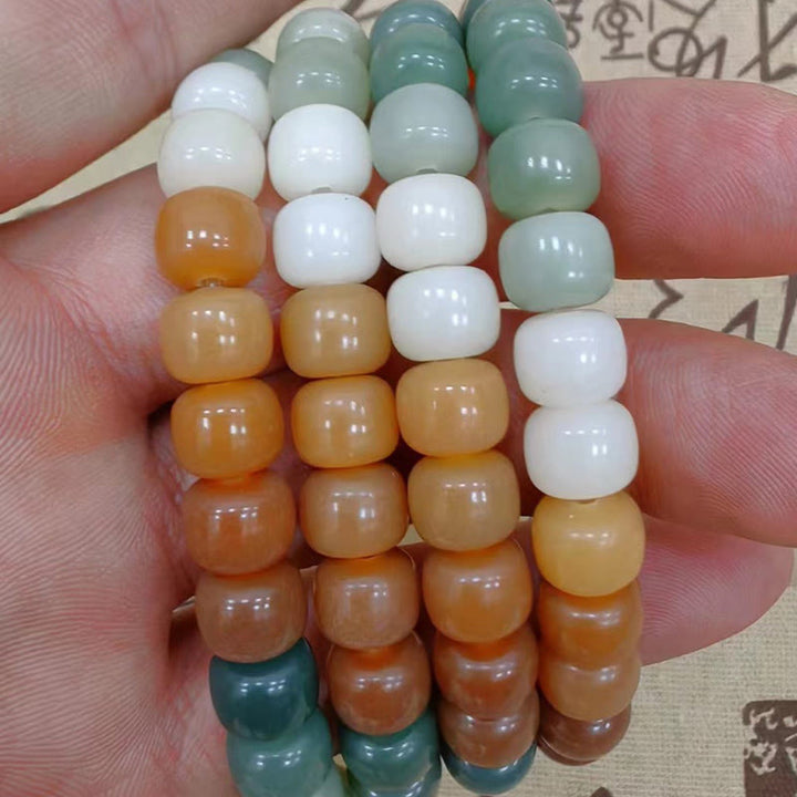 Mala Bodhi Armband mit Edelsteinen Weiß Orange Grün Naturstein elastisch