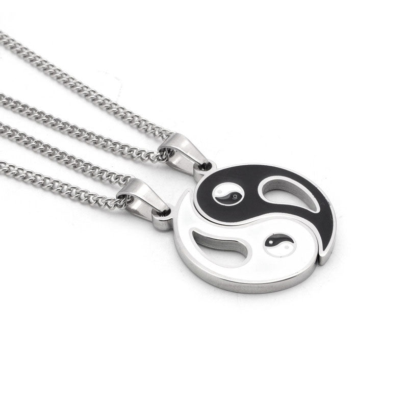 Kette Yin Yang Stein – Bild 2 – Silberne Kette Yin Yang Anhänger Paar Freundschaftskette schwarz weiß