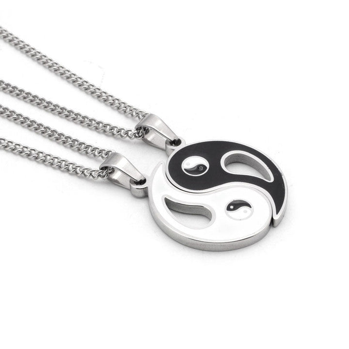 Kette Yin Yang Stein – Bild 2 – Silberne Kette Yin Yang Anhänger Paar Freundschaftskette schwarz weiß