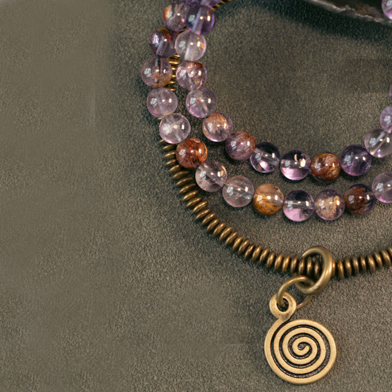 Armband Kupfer – Liebe mit Amethyst Perlen und Spirale Anhänger