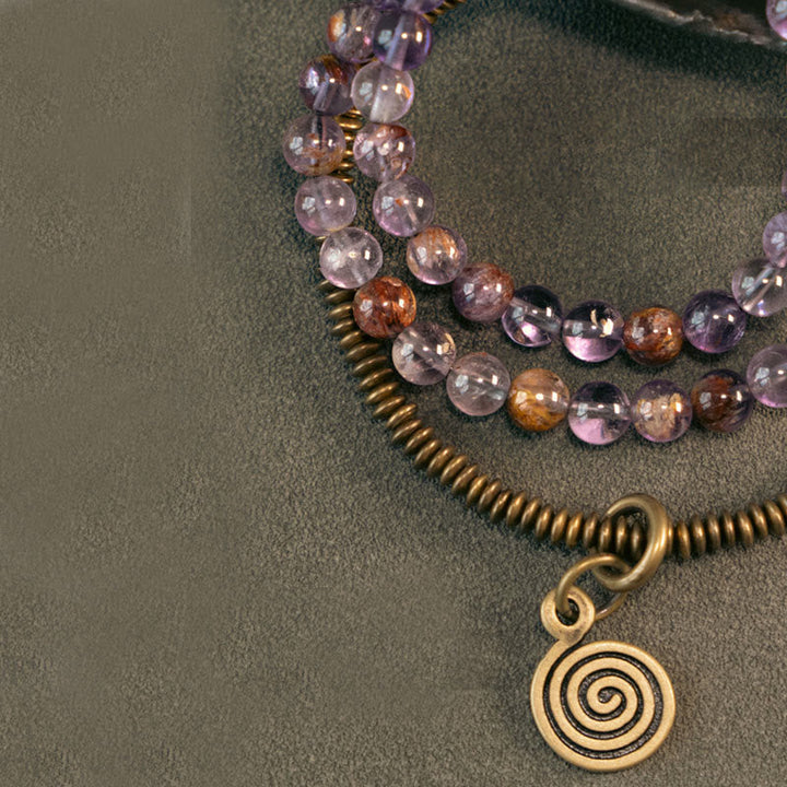 Armband Kupfer – Liebe mit Amethyst Perlen und Spirale Anhänger