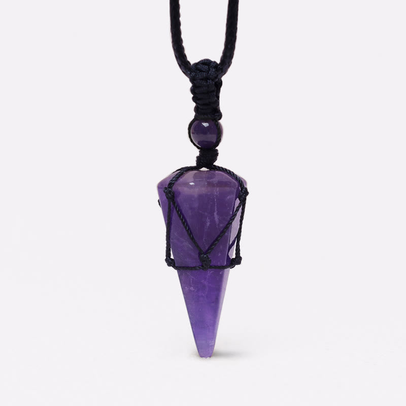 Amethyst Kette Spitze Anhänger schwarze Kordel Naturstein Halskette