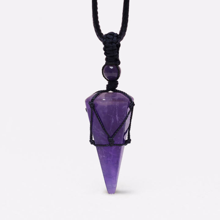 Amethyst Kette Spitze Anhänger schwarze Kordel Naturstein Halskette