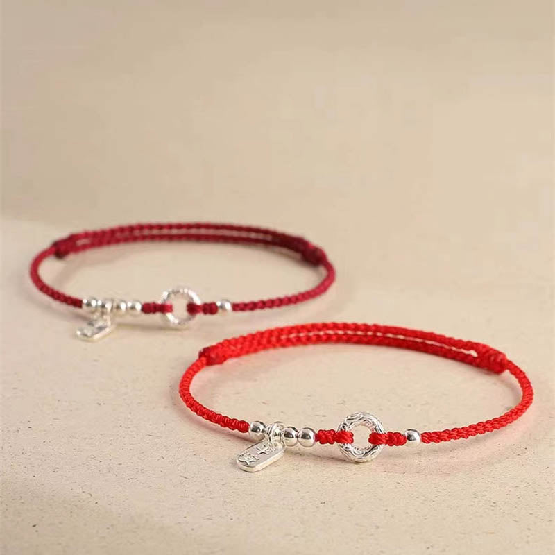 Rotes Armband 925 Silber – Frieden mit Herzanhänger elastisch