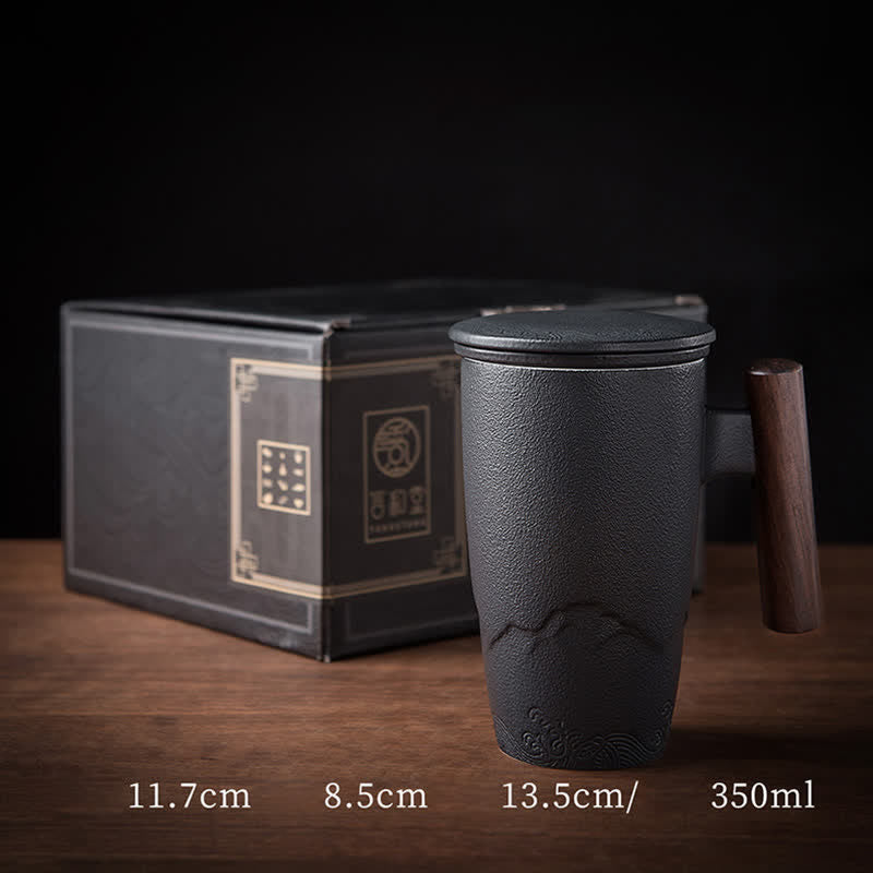 Japanische Teetasse Berg Meer Keramik Vintage Schwarz 350 ml