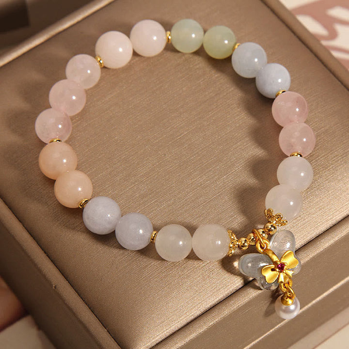 Armband Schmetterling – Balance mit Rosenquarz und Jade Perlen elegant.