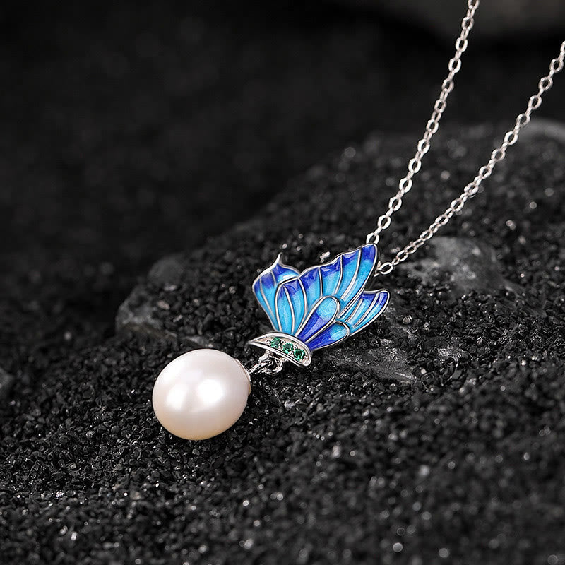 Kette Perle Schmetterling Heilung Blau