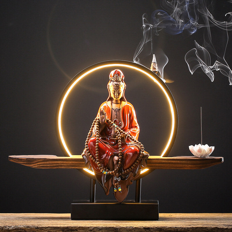 Räucherstäbchenhalter Keramik Buddha Lotus Avalokitesvara Red