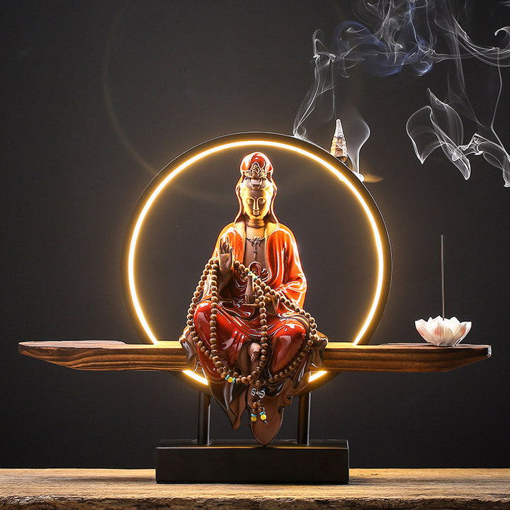Räucherstäbchenhalter Keramik Buddha Lotus Avalokitesvara Red