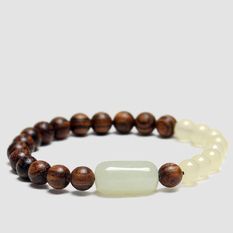 Armband Sandelholz Jade – Glück & Fülle elastisch Naturstein braun creme
