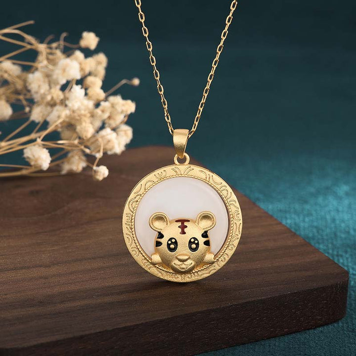 Tibetische Kette Jade Tiger Segen Gold Anhänger