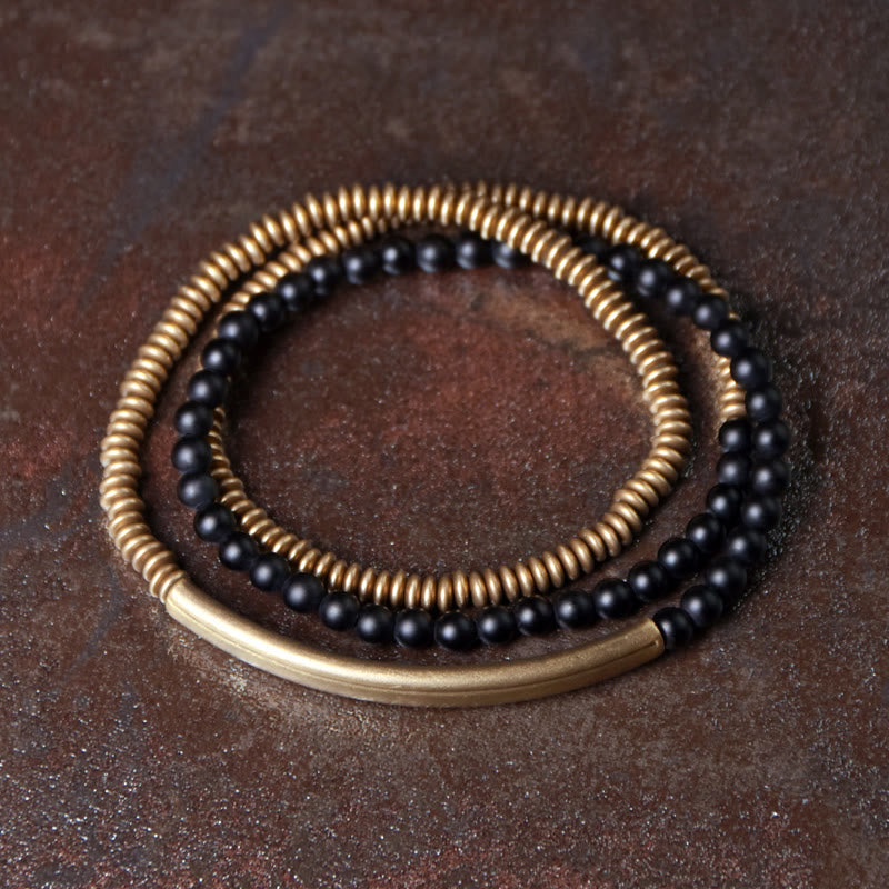 Armband Kupfer Achat – Schutz schwarze Perlen goldene Spirale elegant