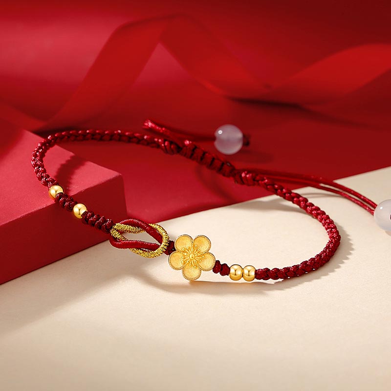Rotes Armband 925 Silber – Glück mit goldenem Blütenanhänger eleganz