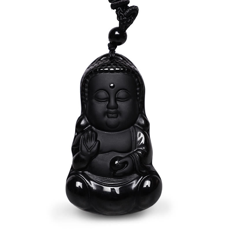 Schwarzer Obsidian Buddha – Stärke & Schutz – Bild 2 – Schwarzer Obsidian Buddha Anhänger mit Kordel – Schutz Amulett