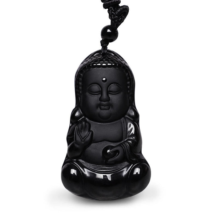 Schwarzer Obsidian Buddha – Stärke & Schutz – Bild 2 – Schwarzer Obsidian Buddha Anhänger mit Kordel – Schutz Amulett