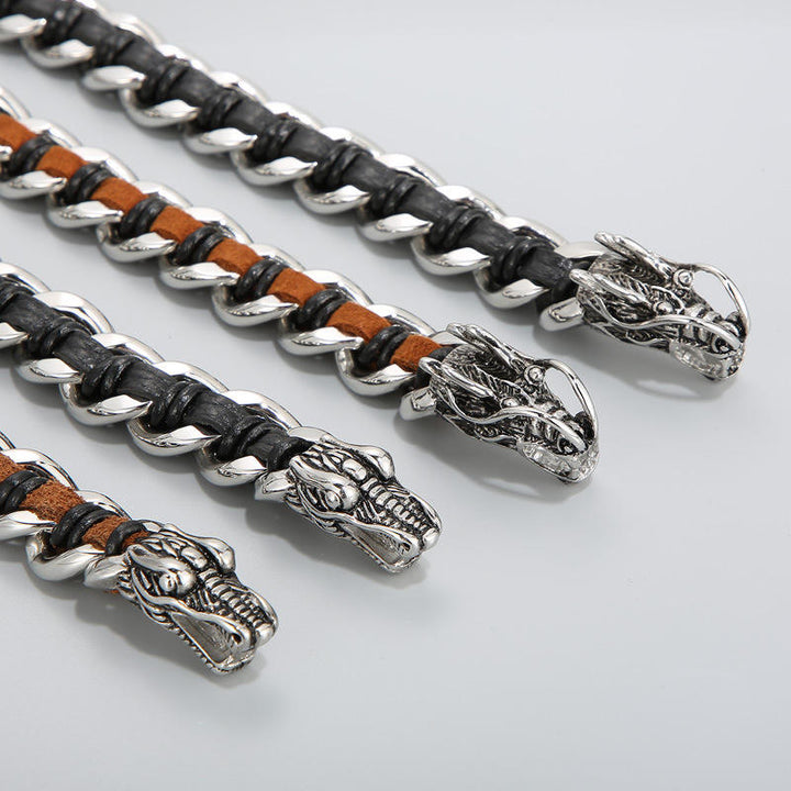 Armband Drachen Schutz Glück Balance Leder Silber Verschluss Schmuck