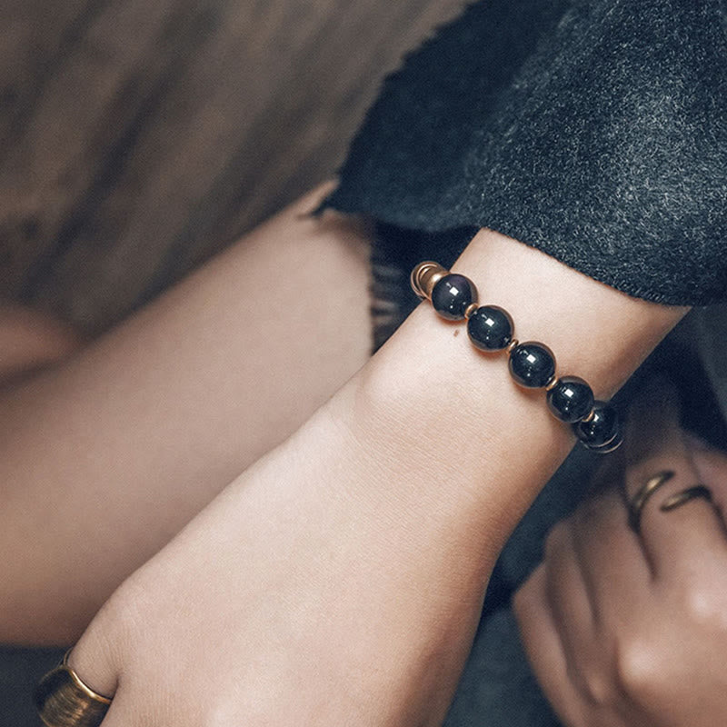 Armband Obsidian Kupfer – Heilung schwarze Perlen Naturstein elegant getragen