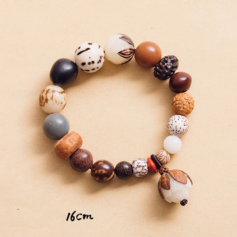 Armband Bodhi Lotus – Frieden mit natürlichen Holzperlen braun weiß