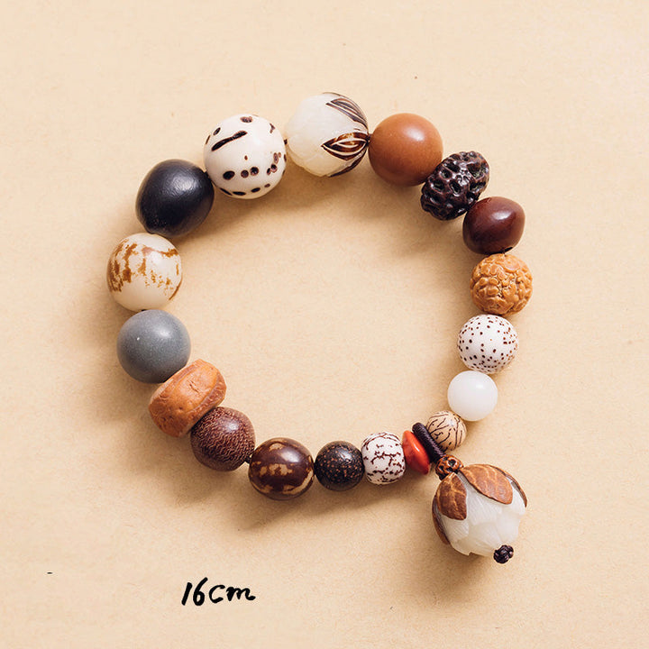 Armband Bodhi Lotus – Frieden mit natürlichen Holzperlen braun weiß