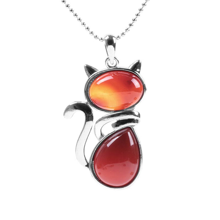 Silber Kette mit rotem Stein Katzen Anhänger Schmuck Naturstein