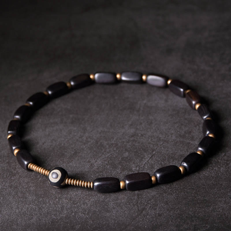 Armband Kupfer Ebenholz Balance schwarze Perlen Naturstein elastisch