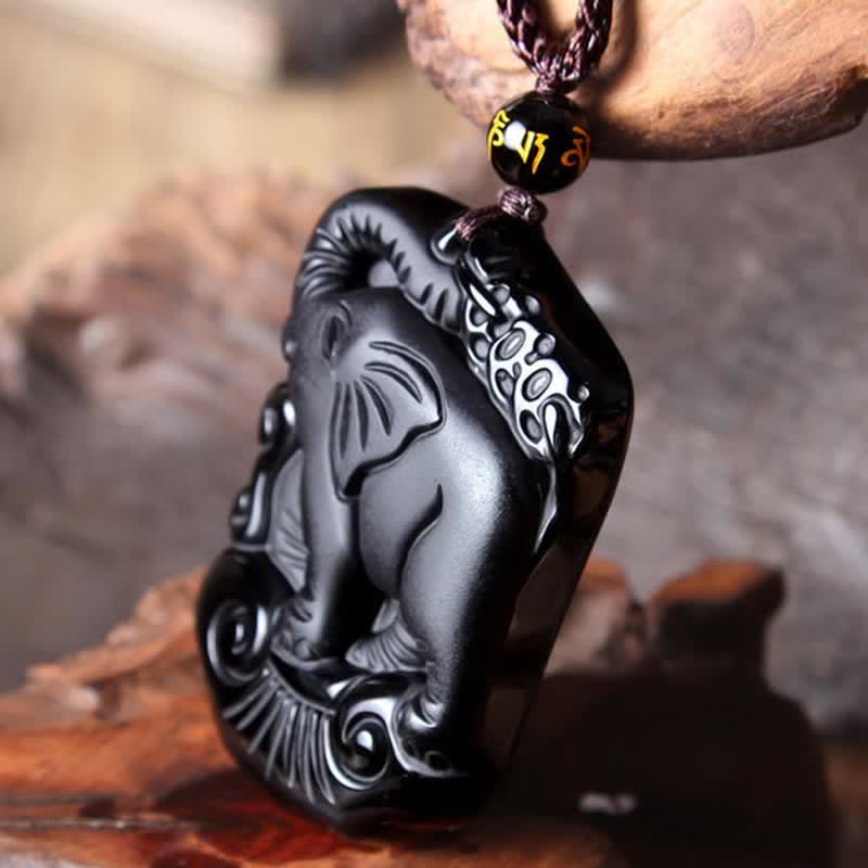 Obsidian Elefant Heilstein – Schutz & Reinigung – Bild 6 – Obsidian Elefant Heilstein Anhänger schwarzer Naturstein Schutzamulett Kette