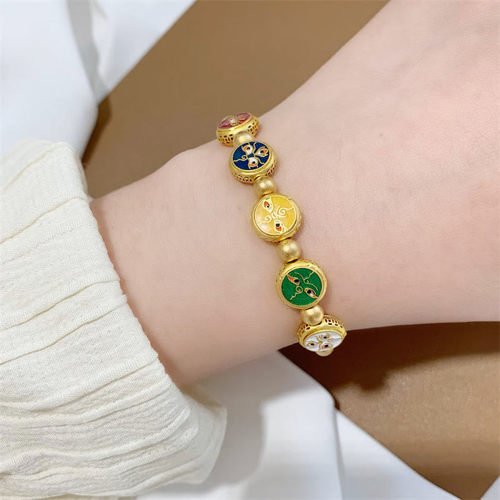 Armband Kupfer Glück Wohlstand Harmonie goldfarben Perlen Emaille mehrfarbig elegant