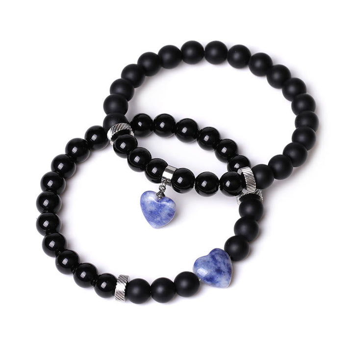 Armband Schwarzer Onyx Kristall Paar Schutz Liebe elastisch Naturstein.