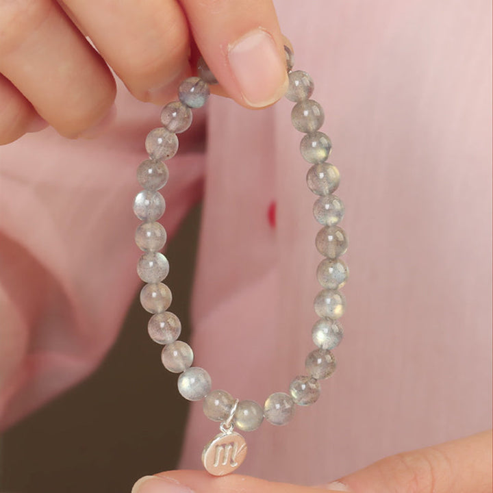 Armband Mondstein Mond elastisch Perlen Silber Anhänger Handgelenk getragen