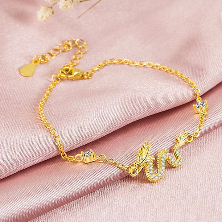 Armband 925 Sterling Silber Drache Rot Kordel Glücksbringer