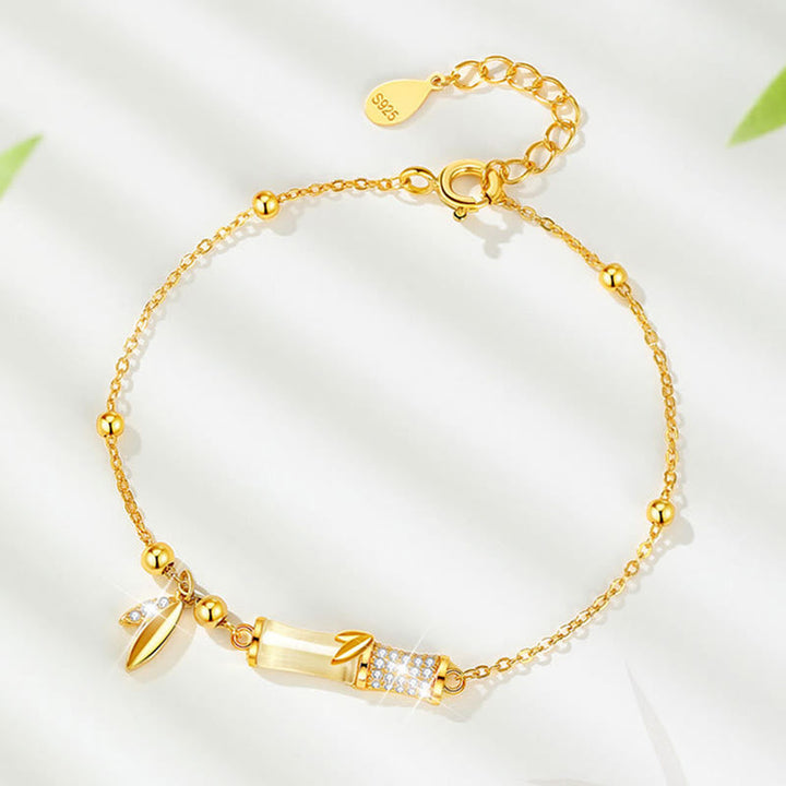 Armband 925 Silber Weiße Jade Bambus – Glück