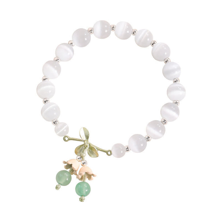 Armband Grüner Aventurin Kristall Katze Frieden Weiß Perlen Elastisch