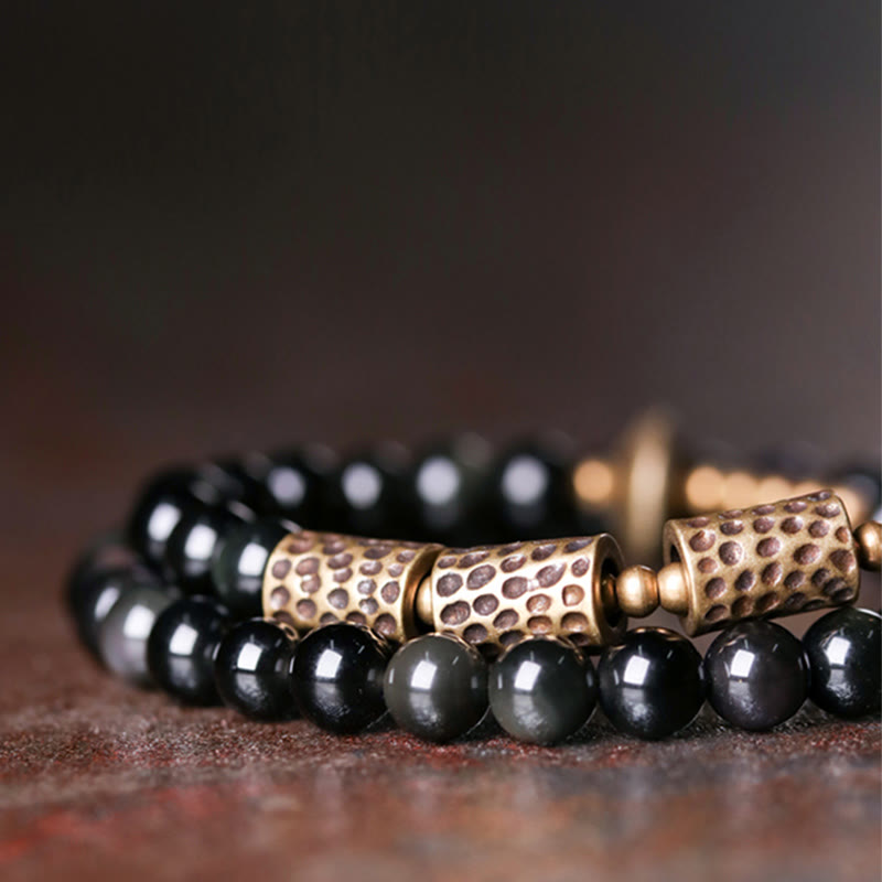 Armband Obsidian Kupfer – Liebe schwarze Perlen elegant getragen