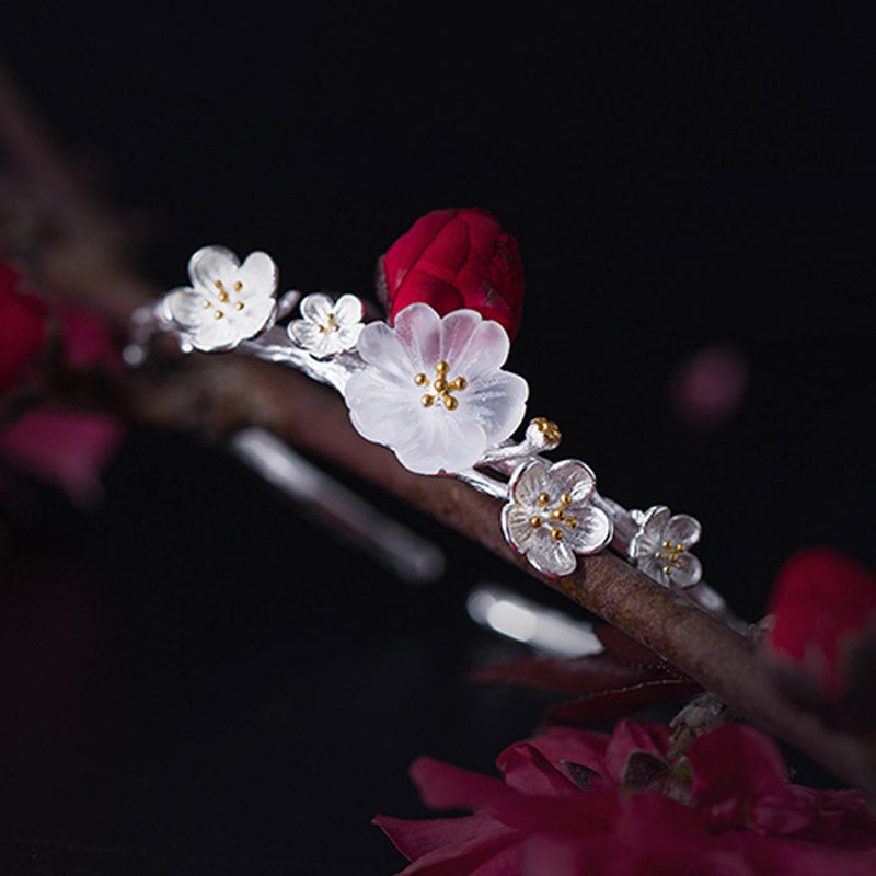 Armband 925 Silber Balance mit weißen Blüten elegant gestylt