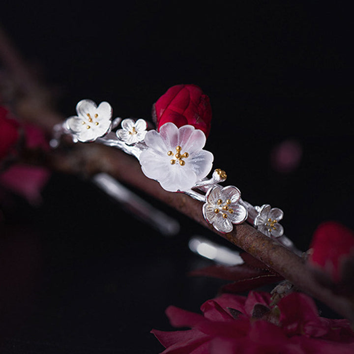 Armband 925 Silber Balance mit weißen Blüten elegant gestylt