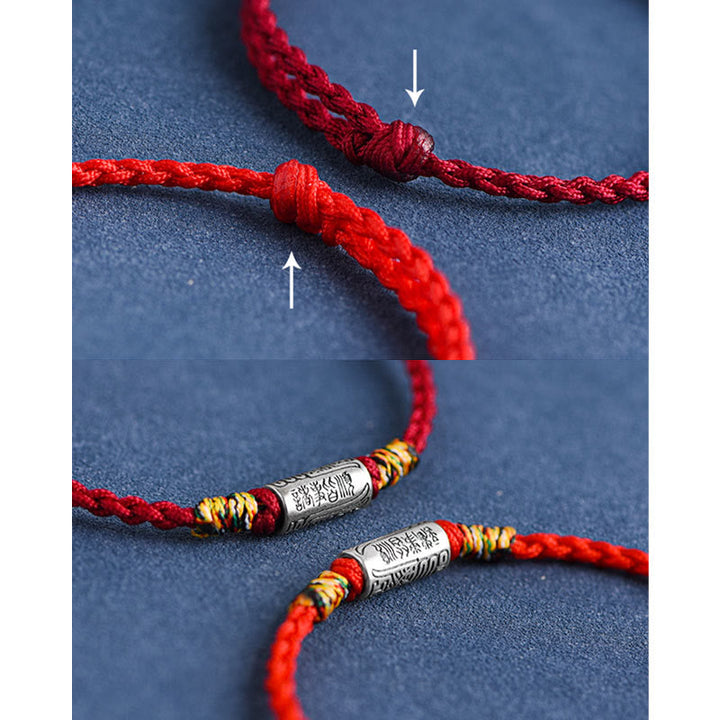 Rotes Armband 925 Silber mit Knoten detaillierte Nahaufnahme Flachlage