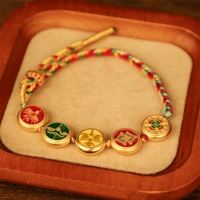 Armband Five Five Glück Wohlstand mit buntem Seidenfaden und Charms