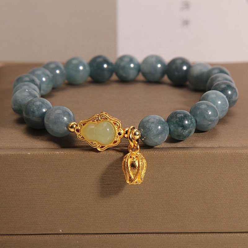 Armband Jade Gourd Glück grauer Stein goldene Verzierung elegant