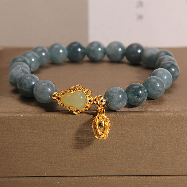 Armband Jade Gourd Glück grauer Stein goldene Verzierung elegant