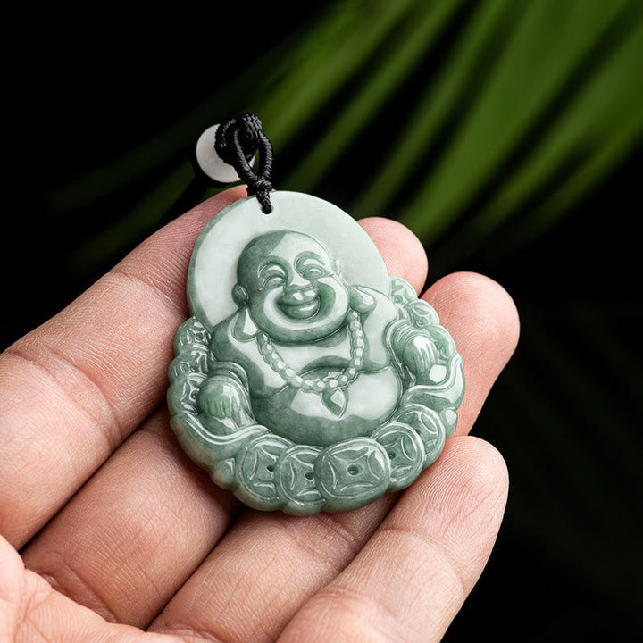 Anhänger Kette Jade Buddha Wohlstand grün Glück