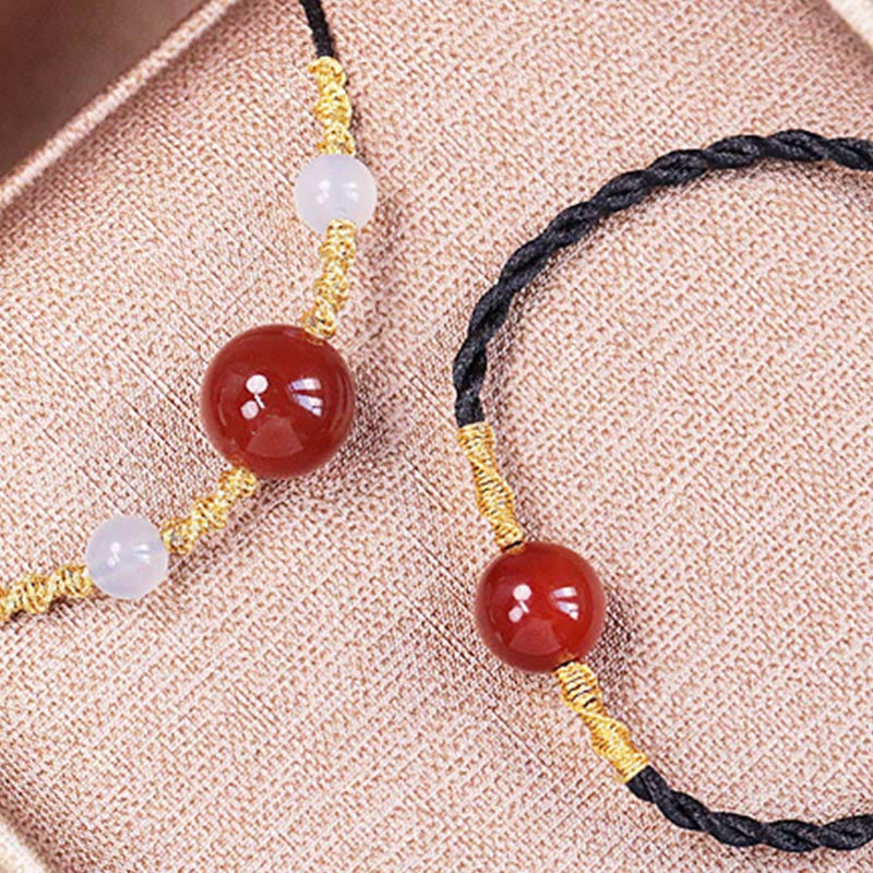 Armband Roter Achat Balance mit Mondstein und goldenem Garn