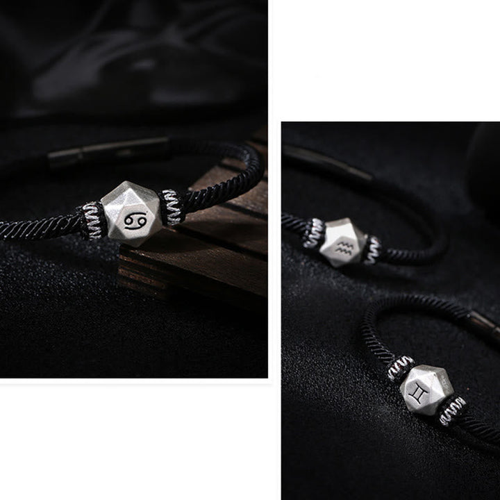 Armband 925 Silber mit Sternzeichen Symbolen schwarze Kordel elastisch